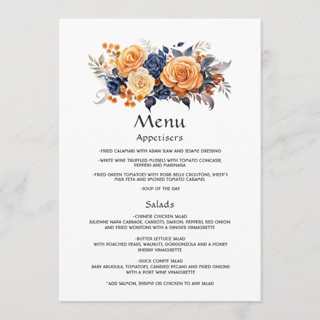 Menú Detalles de la Boda de Floral de la Marina y el Na (Anverso)