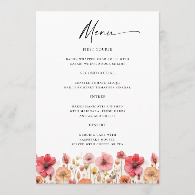Menú Detalles del Boda de Flores Silvestres Retro Paste (Anverso)