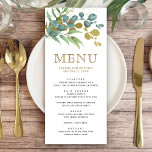 Menú Detalles del Boda de la rama de oro del eucalipto<br><div class="desc">Carta elegante con hermosas hojas y tipografía moderna.</div>