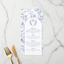 Menú Detalles del elegante Boda de flores azules de épo