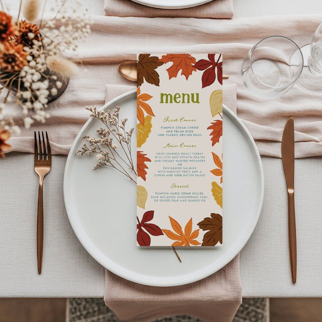 Menú Día de Acción de Gracias de Hojas que Caen (Falling Leaves Autumn Thanksgiving Menu)
