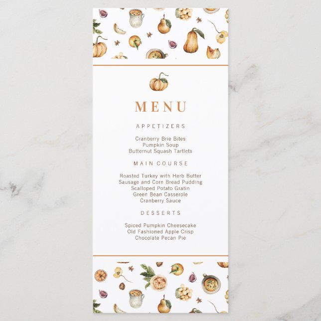 Menú Día de Acción de Gracias por las calabazas de otoñ (Anverso)