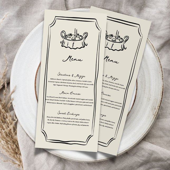 Menú dibujado a mano para la cena de comida de bod (Whimsical Wedding Food Dinner Menu)