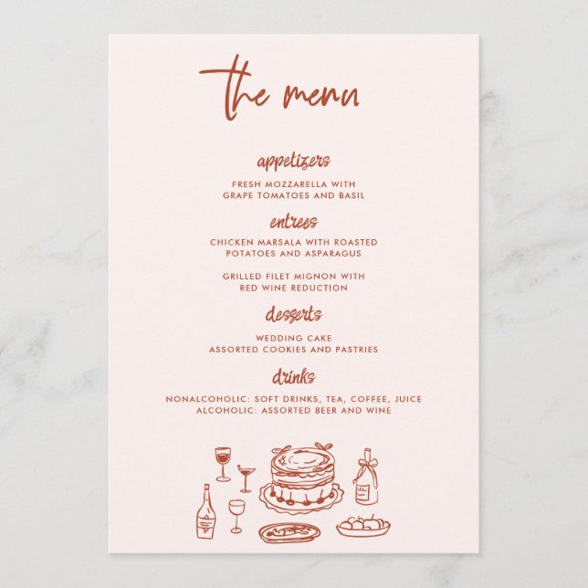 Menú Dibujo De Comida De Garabatos Caprichosos De Boda (Anverso)