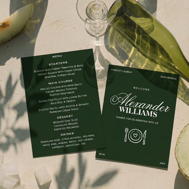 Menú Dinero Antiguo Elegante Verde Oscuro Chic Boda (Subido por el creador)
