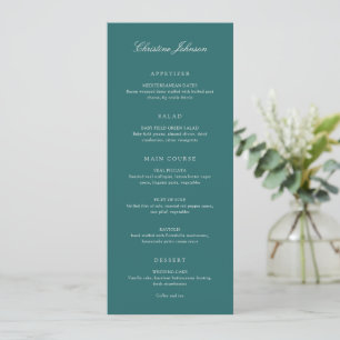 Menú Dinero Antiguo Teal Clásico Nombre del Invitado Bo