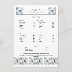 Menú Diseño de azulejo elegante restaurante almuerzo