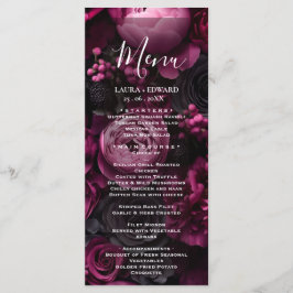 Menú diseño de boda floral borgoña con vino rico