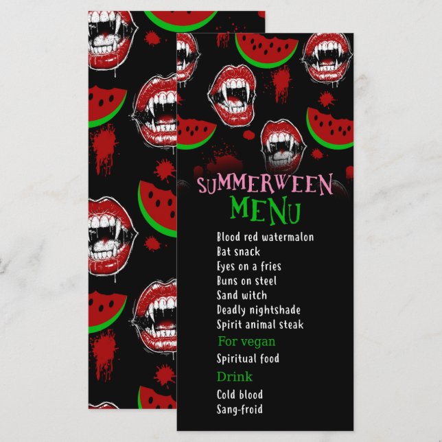 Menú Divertido de Vampiro para Fiesta de Summerwee (Anverso / Reverso)