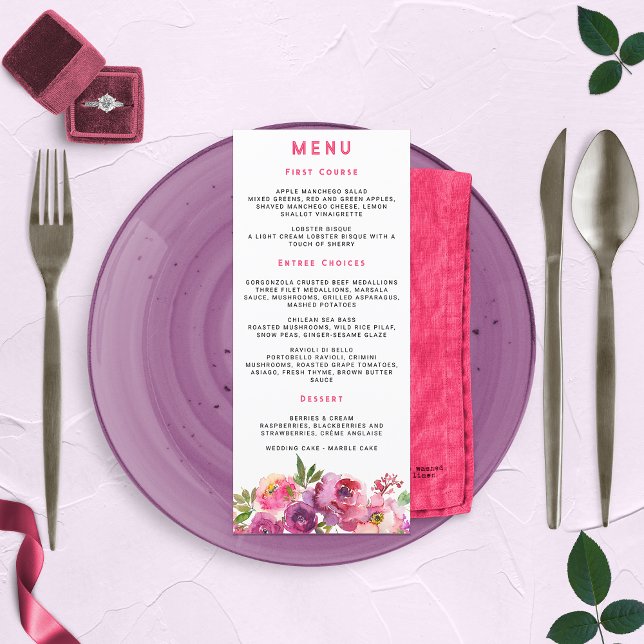 Menú Divertido Floral Vibrante Violeta Fucsia (Subido por el creador)