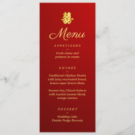Menú Doble felicidad de boda chino rojo degradado