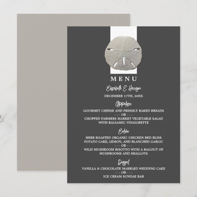 Menú Dólar de arena solitaria - Gris carbonero - Boda e (Anverso / Reverso)