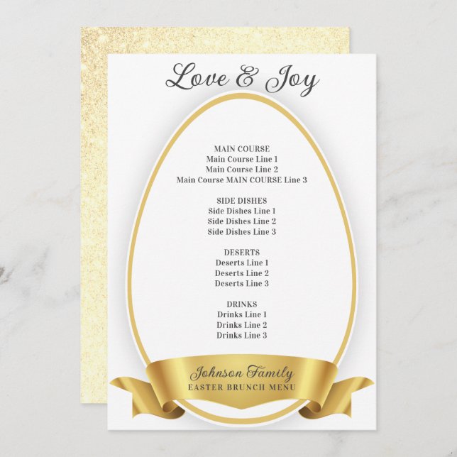Menú Dorado elegante simple cena de brunch de huevos de (Anverso / Reverso)