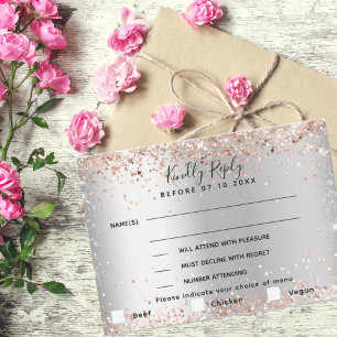 Menú dorado plateado rosa escoge boda RSVP