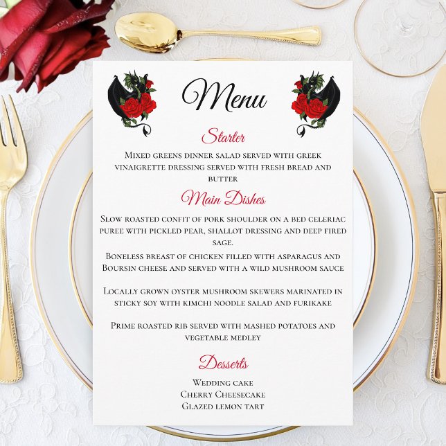 Menú Dragón negro Roses rojos Fantasía Boda (Subido por el creador)
