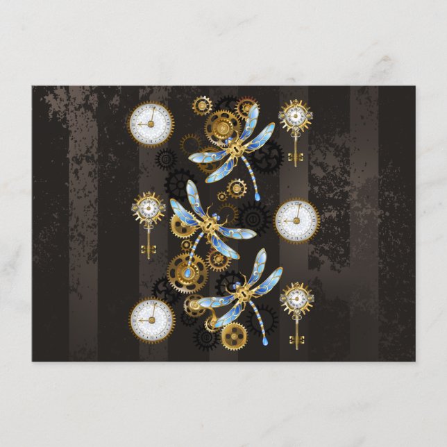Menú Dragoniscos de Steampunk sobre fondo rayado marrón (Anverso)