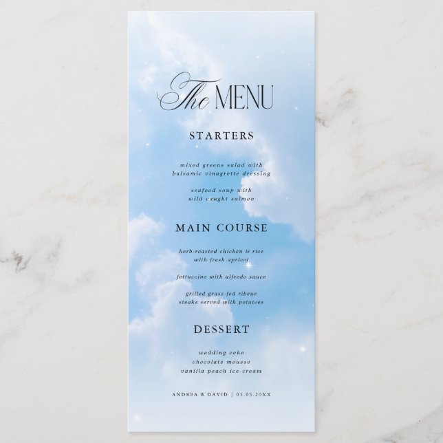 Menú Dreamy Blue We're on Cloud Nine Bridal Shower (Anverso)