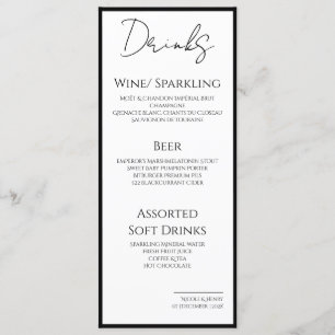 Menú Drinks Minimal Bordes Negros Boda Elegante 