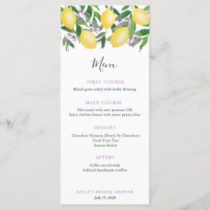 Menú Ducha de Boda de Limones Lavanda de Moda