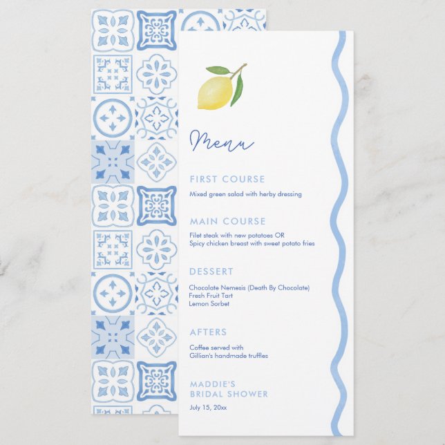 Menú Ducha de casamiento de lémines con onda azul claro (Anverso / Reverso)