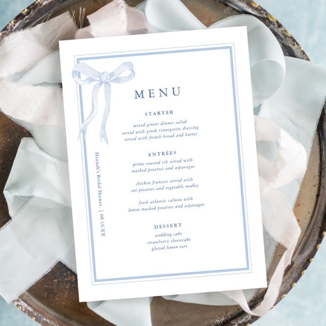 Menú Ducha de novia Coquette Toile Blue Bow (Subido por el creador)