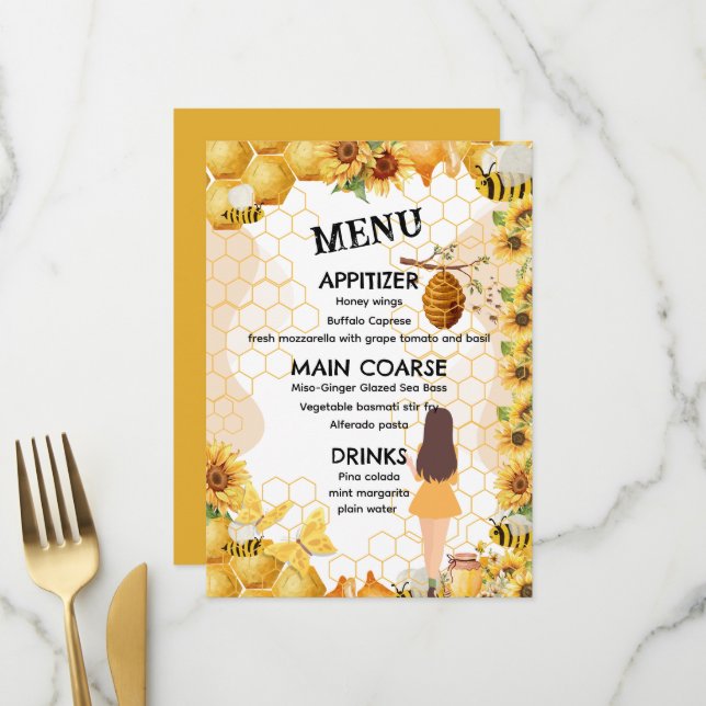 Menú Ducha de novia de color amarillo y negro (Anverso/Reverso In Situ)