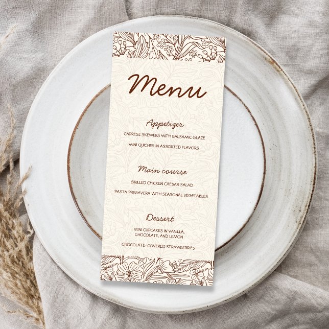 Menú Ducha de Novia Floral Brown Capítulo Siguiente (Next Chapter Floral Brown Bridal Shower Menu)
