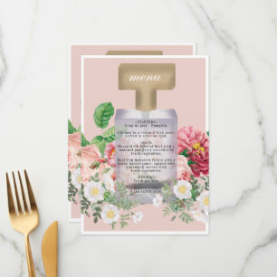 Menú Ducha nupcial floral con botella de perfume rosa R