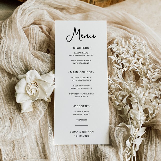 Menú Dulce y caprichoso | Boda blanco y negro (A sweet and whimsical, black and white wedding menu)