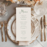 Menú Dulce y caprichoso | Boda verde marfil y sabio<br><div class="desc">Este sencillo y elegante menú de bodas de color crema de marfil y verde sabio presenta una tipografía de escritura de estilo vintage. Para la cena, puedes elegir entre entrantes o aperitivos, primer plato, plato o entrante, y postres. Un elegante y clásico look minimalista, único y contemporáneo, perfecto para tu...</div>