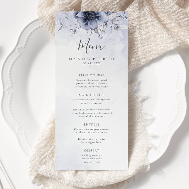Menú Duste Blue Y Navy Floral Elegante Boda (Subido por el creador)