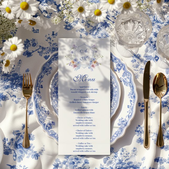 Menú Dusty Blue Crest Floral Wedding (Subido por el creador)