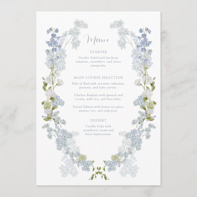 Menú Dusty Blue Elegant Garden Vintage Bridal Shower (Anverso)