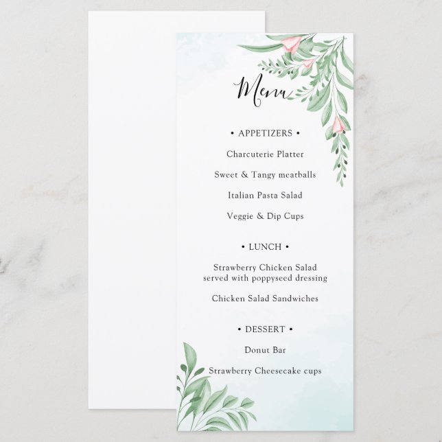 Menú Dusty Blue Eucalyptus Greenery Bridal Shower (Anverso / Reverso)