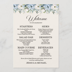 Menú Dusty Blue Floral Country Wedding Recepcion