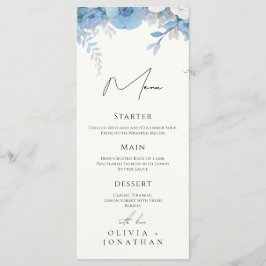 Menú Dusty Blue Floral Elegant Wedding