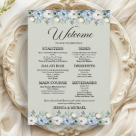 Menú Dusty Blue Floral Sage Green Wedding
