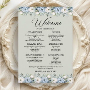 Menú Dusty Blue Floral Sage Green Wedding