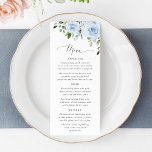 Menú Dusty Blue Flowers, Greenery, Boho, Floral Wedding<br><div class="desc">Add a personal touch to your wedding celebration with these stylish and memorable party items! Design features dusty blue watercolor flowers and greenery on white background.</div>