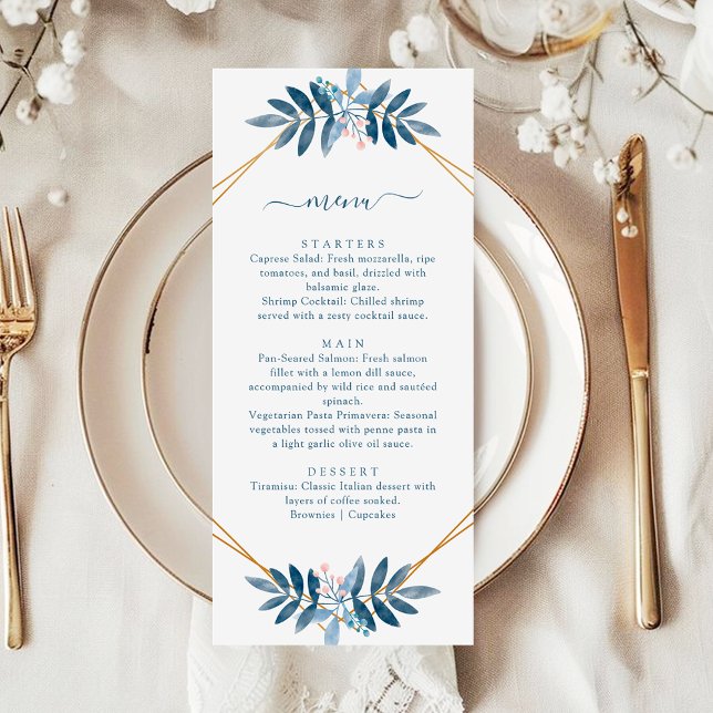 Menú Dusty Blue Greenery Geometric Modern Wedding (Subido por el creador)