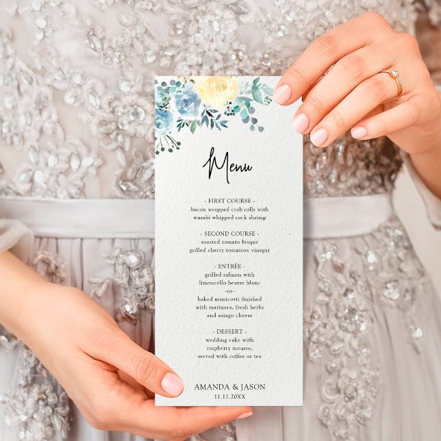 Menú Dusty Blue Ivory Floral Greeneration Boda (Subido por el creador)