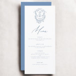 Menú Dusty Blue Monogram Elegant Wedding Reception<br><div class="desc">Presentamos nuestro Minimalista menú Boda moderno en blanco y negro, una adición refinada y elegante a su boda de tablescape que equilibra perfectamente el diseño contemporáneo con la sofisticación atemporal. Elaborados con precisión y con un ojo puesto en la estética minimalista, estos menús están diseñados para realzar su experiencia culinaria...</div>