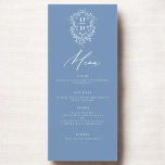 Menú Dusty Blue Monogram Elegant Wedding Reception<br><div class="desc">Presentamos nuestro Minimalista menú Boda moderno en blanco y negro, una adición refinada y elegante a su boda de tablescape que equilibra perfectamente el diseño contemporáneo con la sofisticación atemporal. Elaborados con precisión y con un ojo puesto en la estética minimalista, estos menús están diseñados para realzar su experiencia culinaria...</div>
