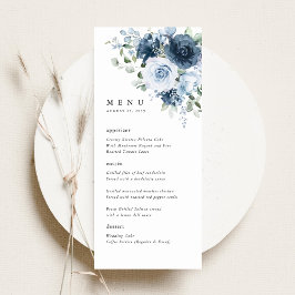 Menú Dusty Blue Navy Floral Wedding Reception Dinner