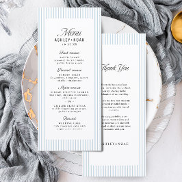 Menú Dusty Blue Striped Elegance Classy Wedding