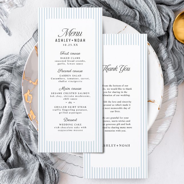 Menú Dusty Blue Striped Elegance Classy Wedding (Dusty Blue Striped Elegance Classy Wedding Menu)