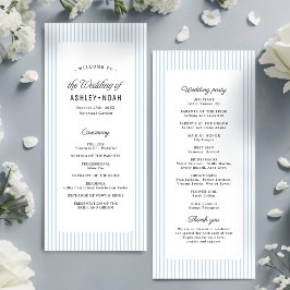 Menú Dusty Blue Striped Elegance Classy Wedding Program