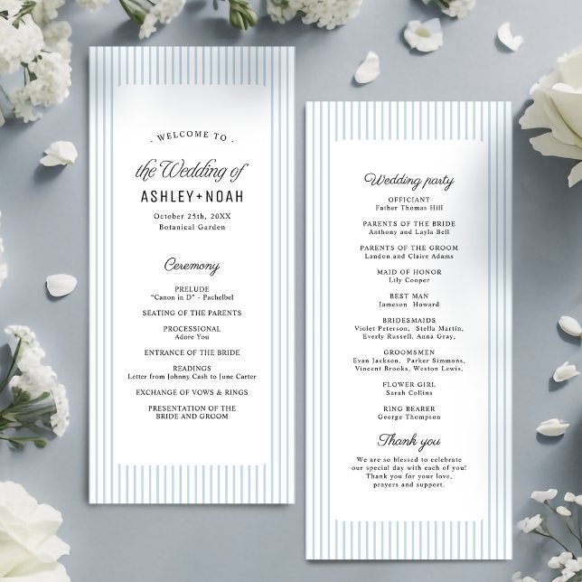 Menú Dusty Blue Striped Elegance Classy Wedding Program (Dusty Blue Striped Elegance Classy Wedding Program)