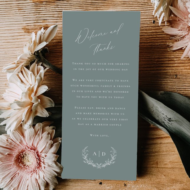 Menú Dusty Green Wedding Day Welcome and Thank you Card (Subido por el creador)