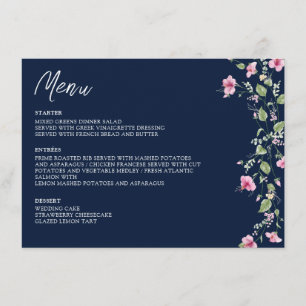 Menú Dusty Navy Blue Pink Hibiscus Bloom Shower